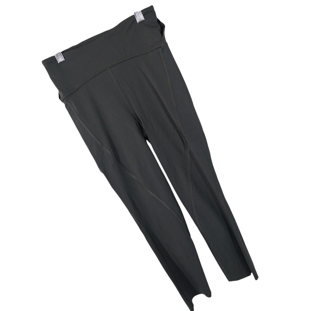 LULULEMON! LUXE DEEP GRAY LOGO BACK SUPER SLEEK ATHLETIC LEGGINGS! SZ 2